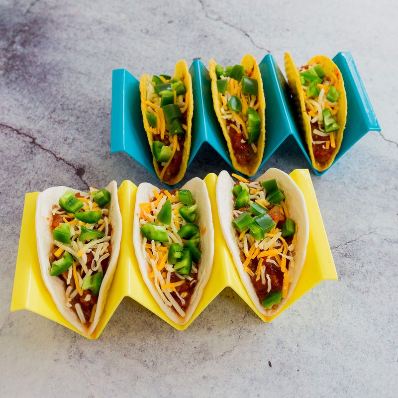 Youngever 9 Pack Large Taco Holder Stands, Taco Plate, Taco Truck Tray Style, Dishwasher Top Rack Safe, Set of 9 Assorted Colors - Image 3